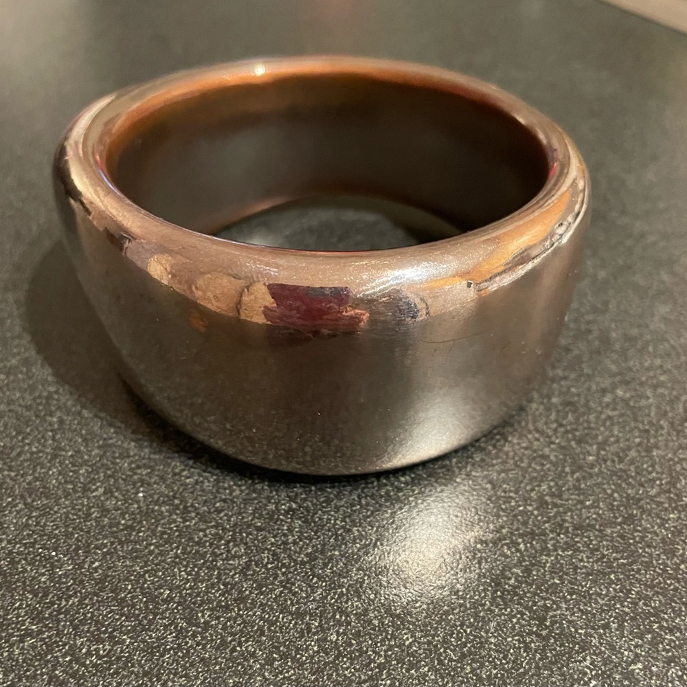 Silver tone wooden art bangle